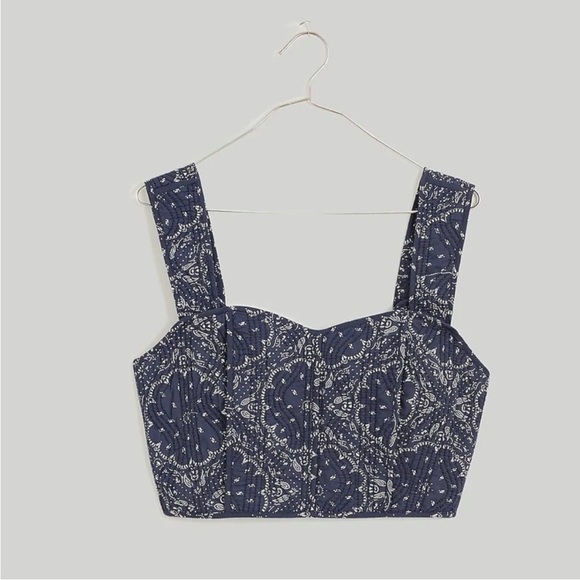 Madewell Quilted Sweetheart Crop Top In Night Blue Blue NWT Size 8 Style NM389 - Picture 4 of 9